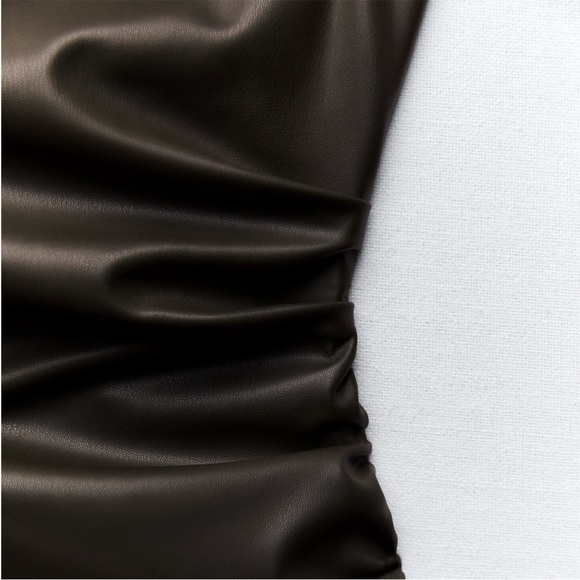 Sale pending. Zara Khaki Strapless Faux Leather Dress 8423/872 - Picture 6 of 8